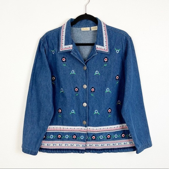 Vintage 80s 90s Bobbie Brooks Jean Jacket Embroidered Floral Cottagecore Country - Picture 3 of 10